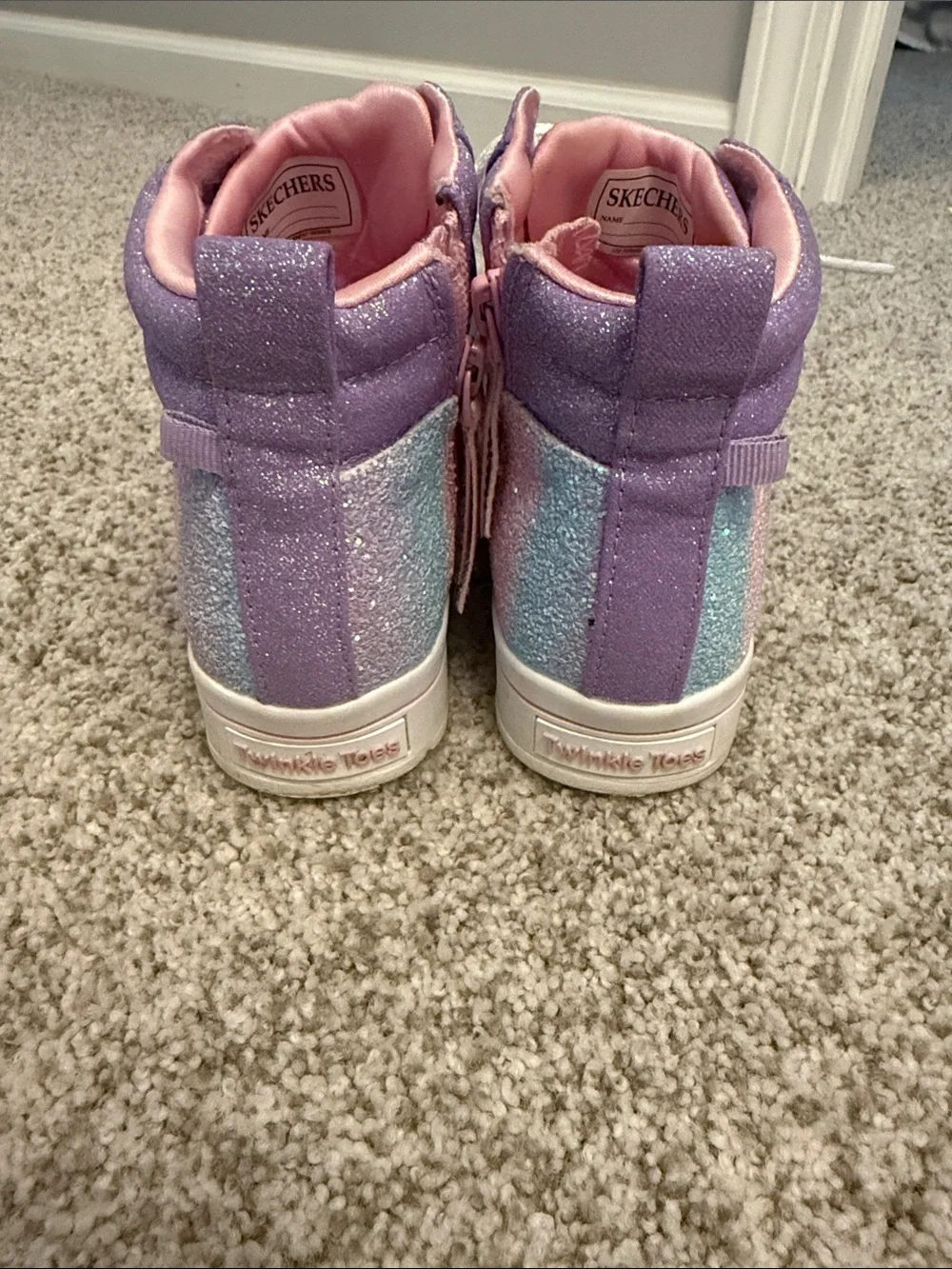 Skechers Twinkle Toes Kids Glitter High-Top Sneakers -Purple, Pink & Blue size 1